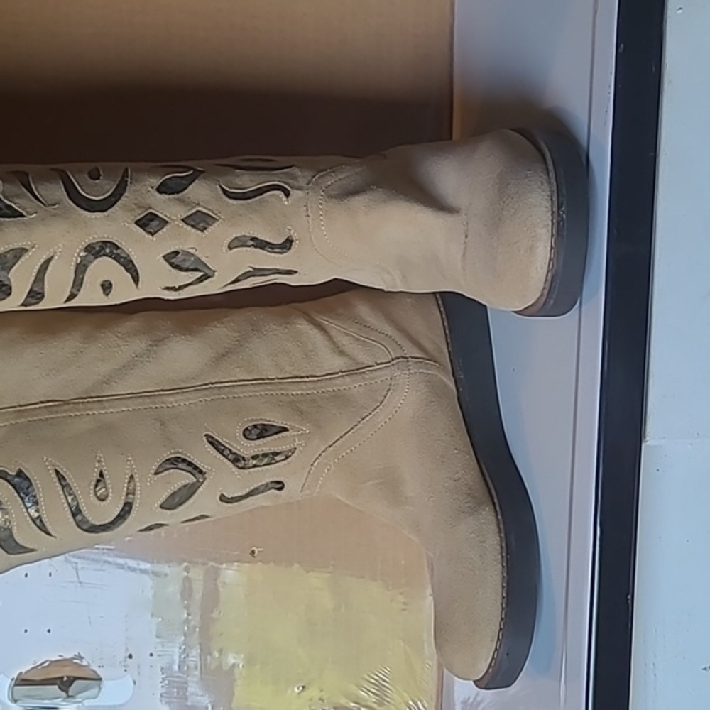 CARLOS BY CARLOS SANTANA ARTISTA BEIGE SUEDE TALL WINTER BOOTS